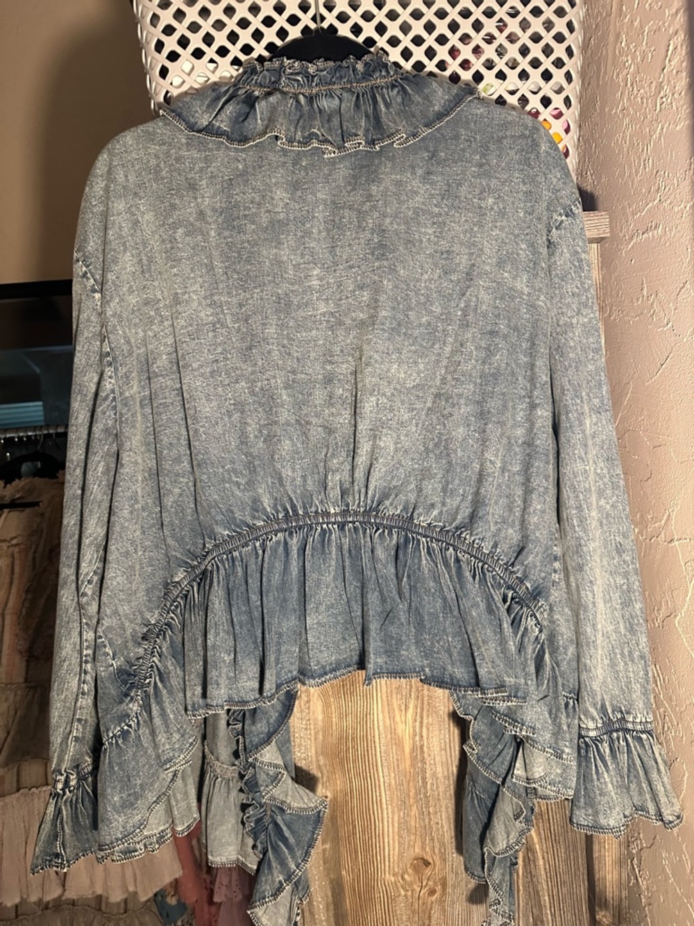 A Rare Bird Ruffled Light-weight Denim-Style Top - Picture 2 of 5